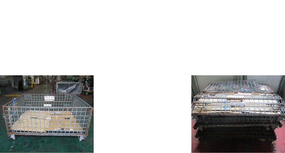 出荷の際の木パレットを通い箱に変更し、繰り返し再利用するイメージ図